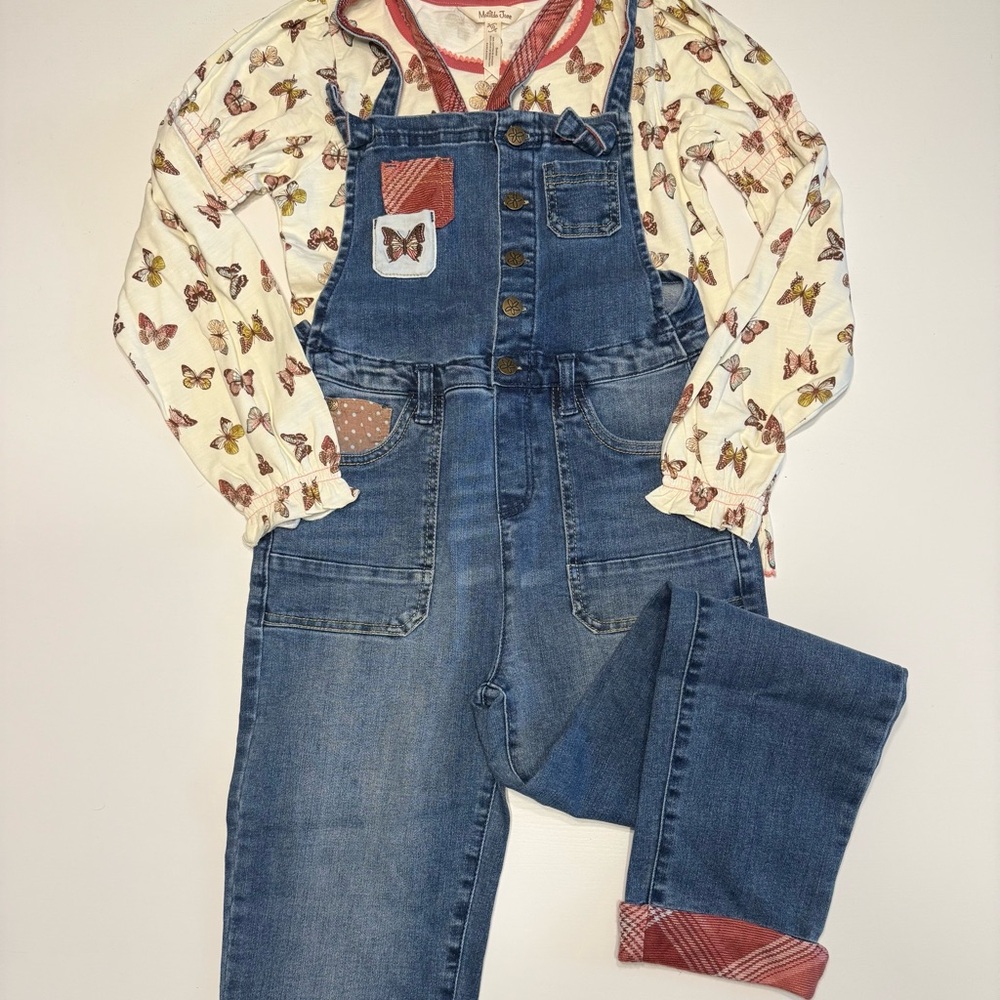 Matilda Jane Heart to Heart Denim Overalls with Fall Flutter Butterfly Tee